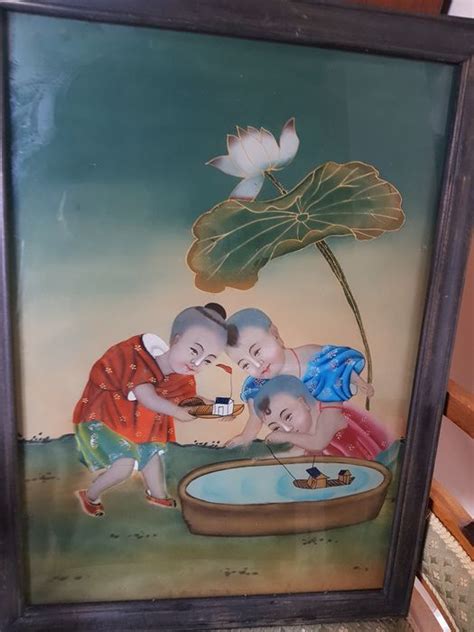 Peinture sur verre inversé 1 Verre Enfants Spelende Catawiki