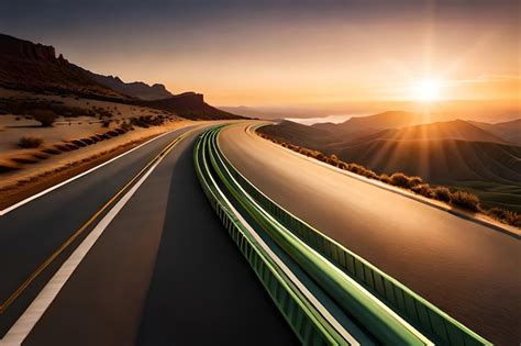 Premium AI Image | A highway with a sunset in the background