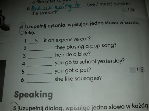 Uzupełnij pytania wpisując jedno słowo w każdą lukę Pliss na jutroo