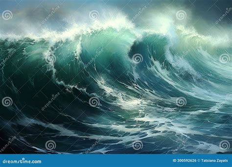 Stormy Seascape With Huge Emerald Waves Shades Of Teal Sea Water