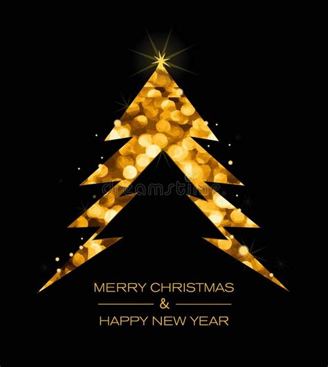 Gold Christmas Tree On A Black Background Christmas Or New Year Card