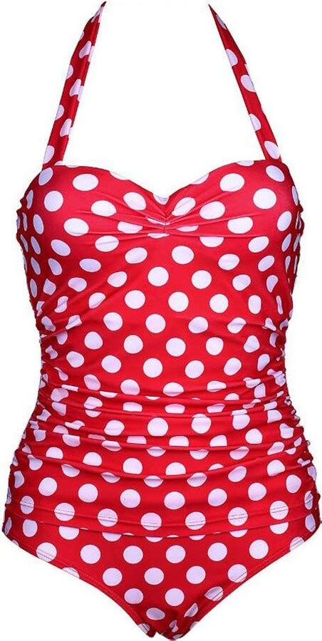 Anikigu Womens Vintage Polka Dot Halter One Piece Swimsuit Monokinis