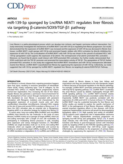 PDF MiR 139 5p Sponged By LncRNA NEAT1 Regulates Liver Fibrosis Via