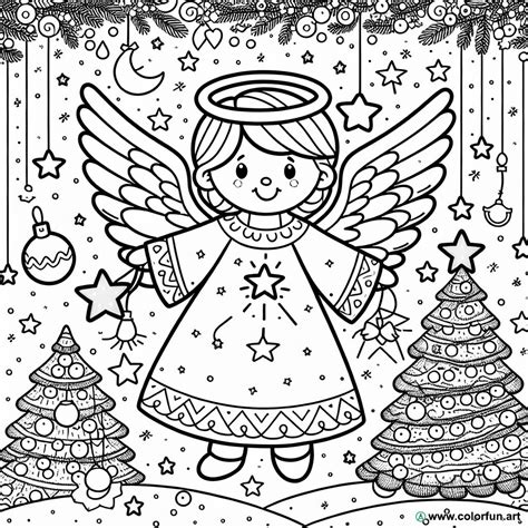 Coloriage d ange de Noël à Télécharger ou à Imprimer gratuitement