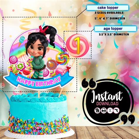 Printable Vanellope Cake Topper Birthday Centerpiece | Etsy