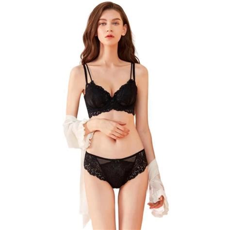 Ensemble De Lingerie Pour Femme De Sous V Tements Sexy Fleurs Et Taille Plus Noir