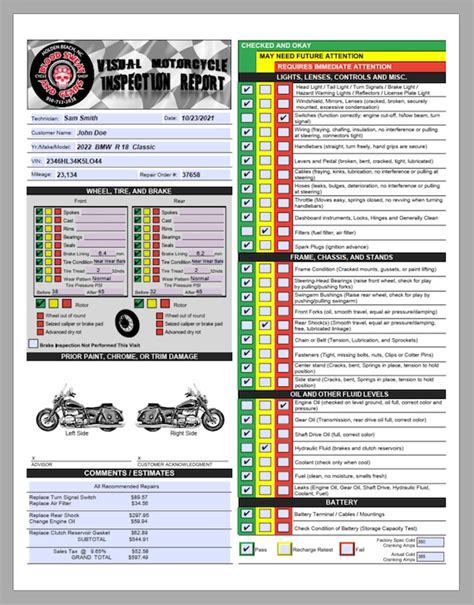 Visual Motorcycle Inspection Report Fillable PDF Multi Point Etsy New