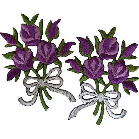 Pair Of Bouquet Flowers Patches Iron Sew On Embroidered Patch Badge