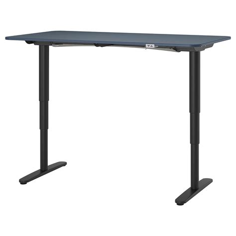 BEKANT desk sit/stand, linoleum blue/black, 63x311/2" - IKEA