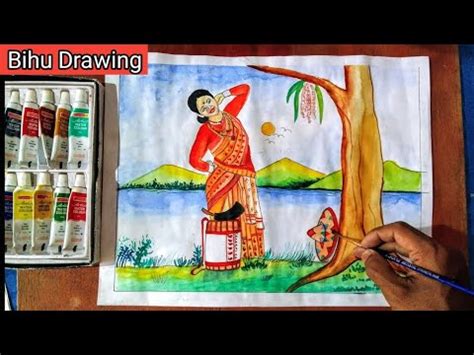 How To Draw Rangali Bihu With Water Colour Easy Drawing Pankajart