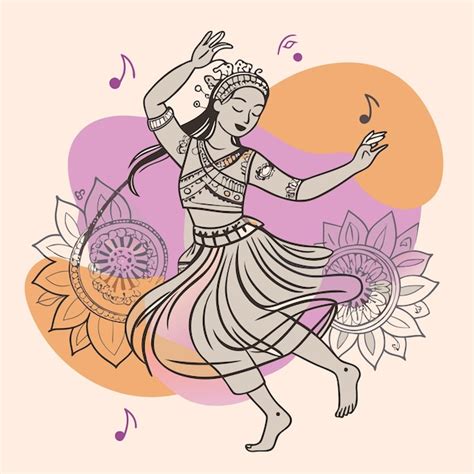 Un Dibujo De Una Mujer Bailando Con Un Instrumento Musical Vector