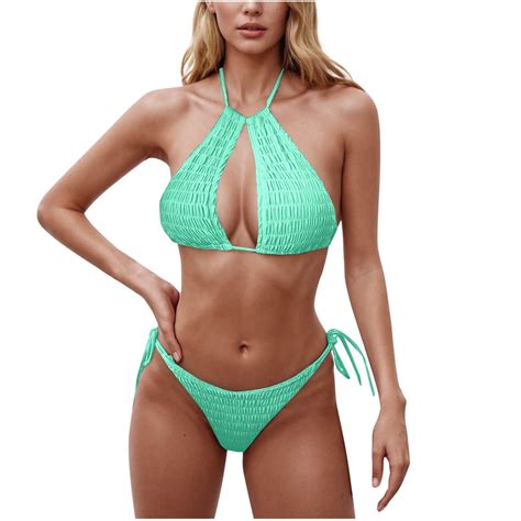 Hot Days Bold Styles Utsjkr Women Sexy Bikini Piece Summer Beach Solid Color Hollow Out Neck