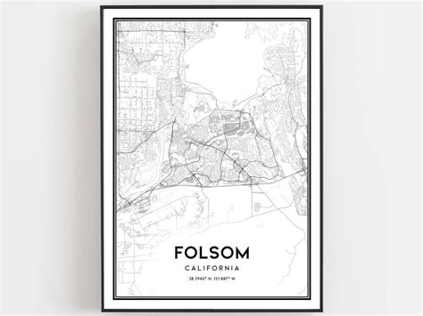 Folsom Map Print, Folsom Map Poster Wall Art, Ca City Map, California Print Street Map Decor ...