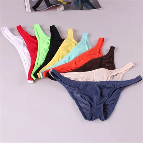 Men Low Rise Ice Silk Sexy Mini Bikini Briefs Transparent Men Slip