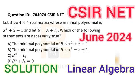 CSIR NET June 2024 Mathematics Linear Algebra Solution Csir Net June