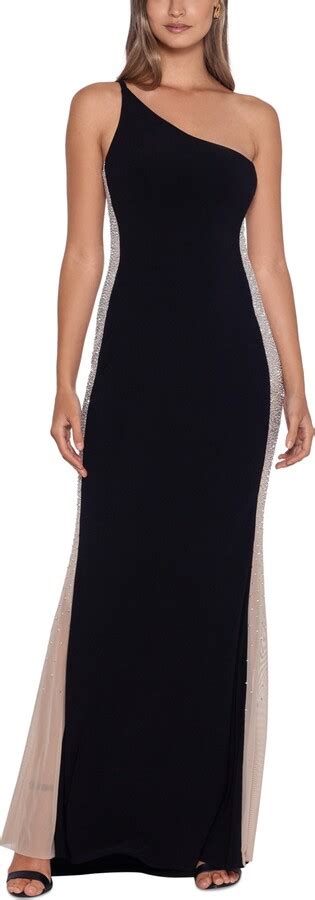 Xscape Evenings Petite Embellished One Shoulder Gown Black Nude