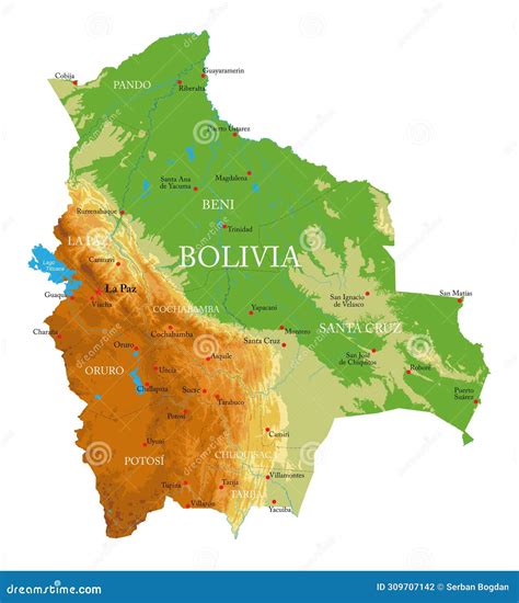 Bolivia-highly Detailed Physical Map Stock Vector - Illustration of