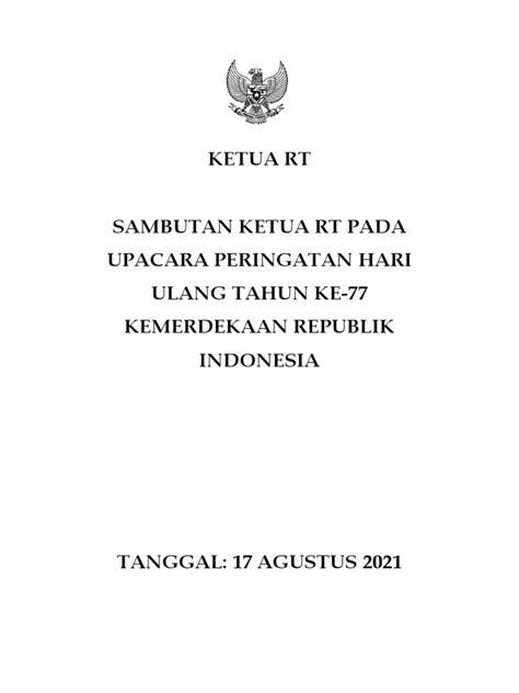 Sambutan Ketua Rt Tambi Pada Upacara Peringatan Hut Ke 77 Ri Pdf