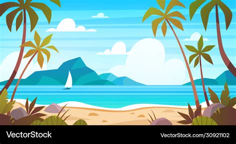 Sea Landscape Tropical Beach Ocean Seashore Vector Image