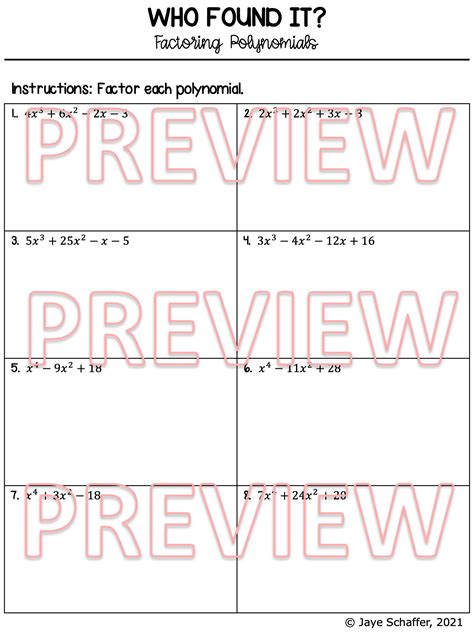 Factoring Polynomials Clue Mystery Activity Made By Teachers