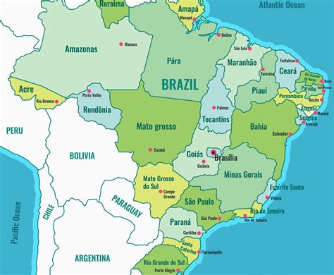 Country Map Of Brazil With Surrounding Borders Vector Art Graphics