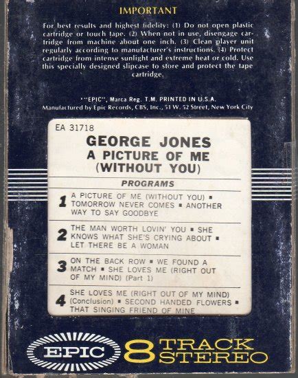 George Jones A Picture Of Me Without You 8 Track Tape