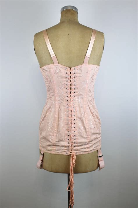 1960s Vintage Corselette Nude Girdle Corset Pink Vintage Bustier Vintage Corset Antique