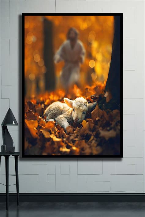 Jesus Chasing Lost Sheep Canvas Print, Autumn Forest Artwork ...