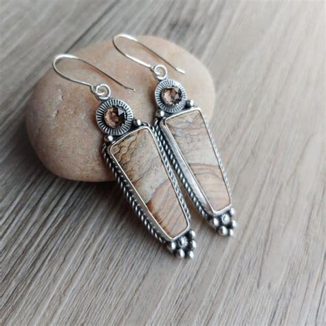 Picture Jasper And Smokey Quartz Earrings In Oxidized Sterling Etsy