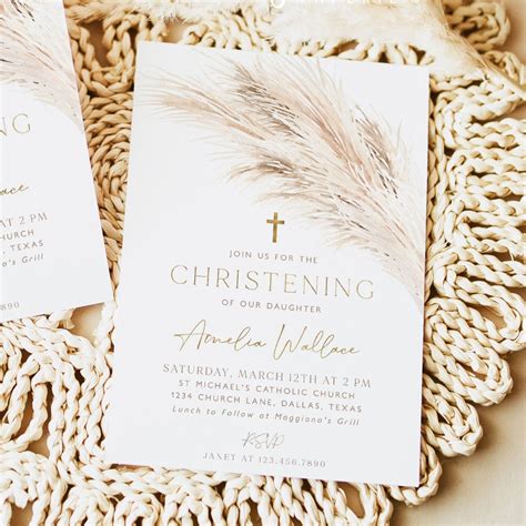 Boho Christening Invitation Boho Baptism Invitation Template Etsy