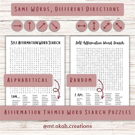 Positive Affirmations Word Search Puzzle Etsy