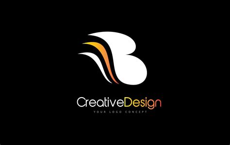 Letter B Logo Design Icon With Modern Creative Orange Swoosh. Modern B ...