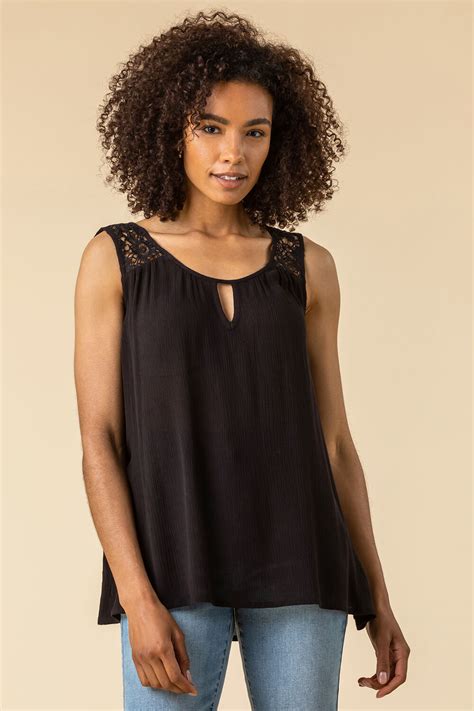 Lace Back Keyhole Detail Top In Black Roman Originals Uk