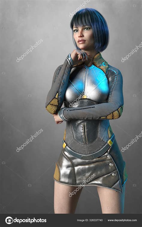 Beautiful CG woman wearing a sci-fi or cyberpunk uniform Stock Photo by ...