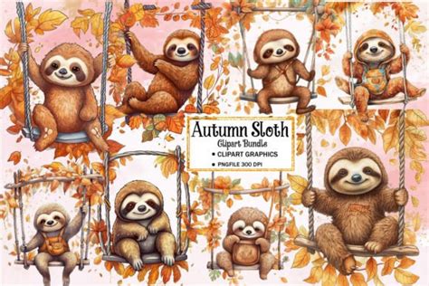 Autumn Sloth Sublimation Clipart Graphic By Vertex Creative Fabrica