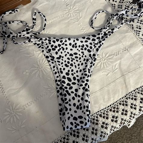 Cutie Black And White String Bikini Bottoms Low Depop