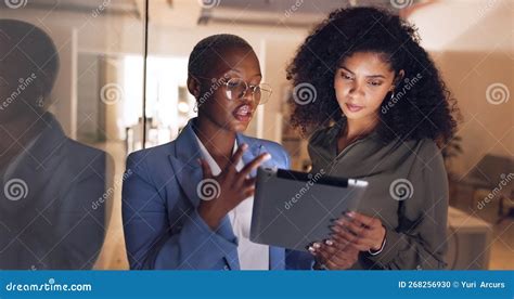 Black Women Business And Tablet In Discussion Or Meeting For Corporate Strategy Planning Or