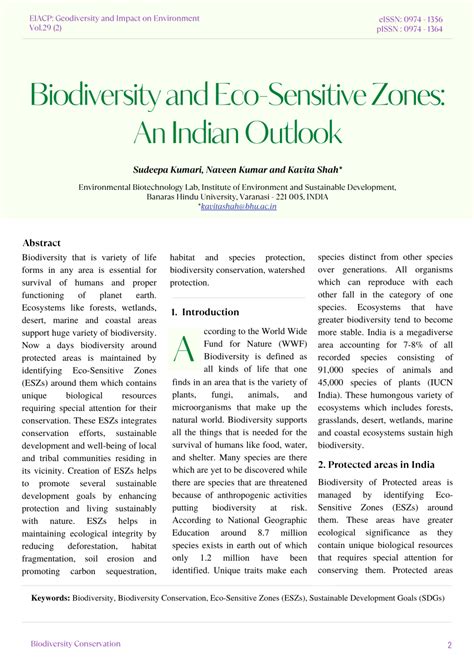 Pdf Biodiversity And Eco Sensitive Zones An Indian Outlook