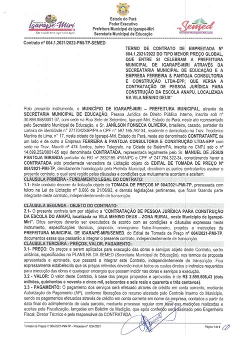 Contrato Escola Anapu Assinado Prefeitura Municipal