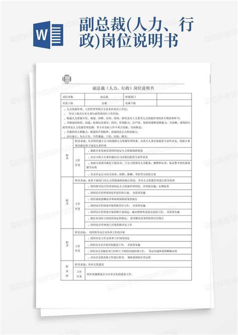 副总裁人力、行政岗位说明书word模板下载编号qpdnpkxn熊猫办公