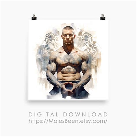 Muscle Male Nude Portrait Digital Gay Art AI Generated Male Erotic Poster Wall Poster Digital