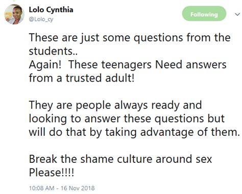 See Questions Some Nigerian Teenagers Asked After A Recent Sex Education Session