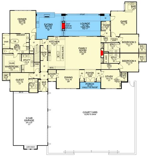 Bed Transitional House Plan Under Sq Ft With Outdoor Lounge In