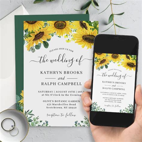 Beautiful Sunflower Eucalyptus Greenery Wedding Invitation Zazzle