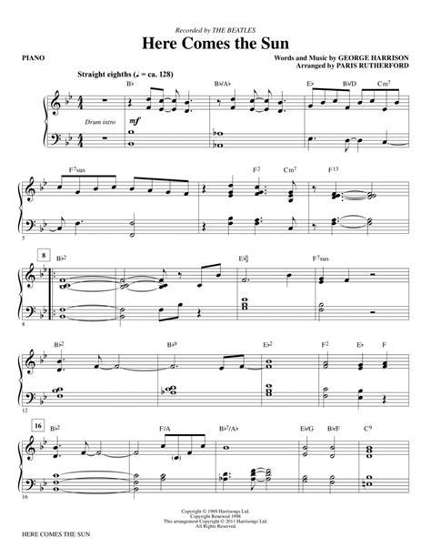 Here Comes The Sun Piano By The Beatles Choir Digital Sheet Music Sheet Music Plus