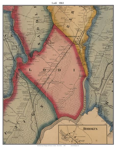 Lodi New Jersey 1861 Old Town Map Custom Print Bergen And Passaic Co Old Maps