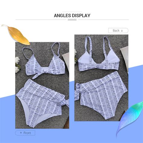 Spaghetti Strap Tied Bowknot High Waist Padded Print Bikini Set Ocean Blue