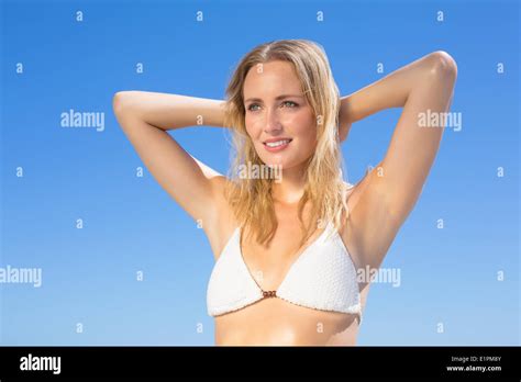 Beautiful Blonde In White Bikini On The Beach Stock Photo Alamy