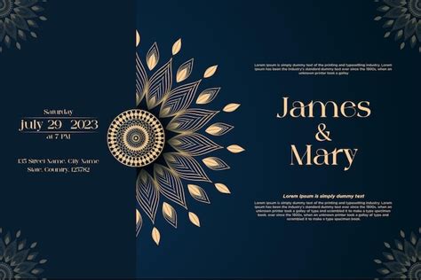 Premium Vector | A blue and gold invitation for a wedding.