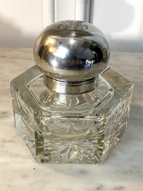 Proantic Encrier Et Plumier Ancien En Cristal Baccarat Et Argent